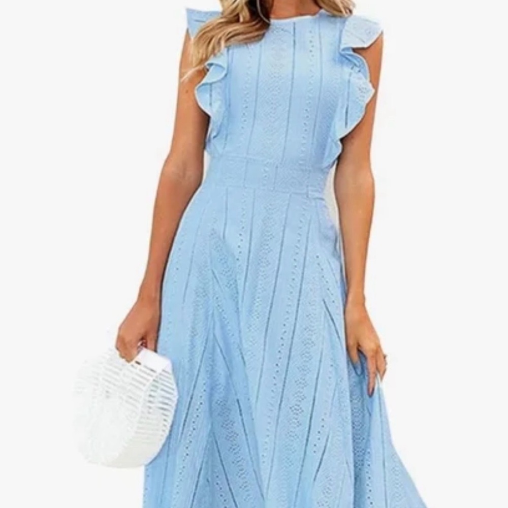 NWT Light Blue Ruffle Eyelet Midi Dress